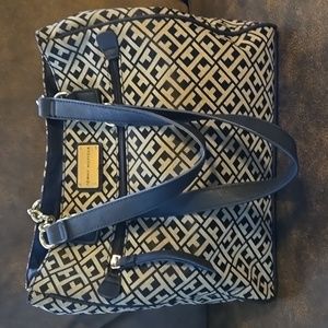 Tommy Hilfiger Black & Tan Tote Bag with Front Zippered Pocket
